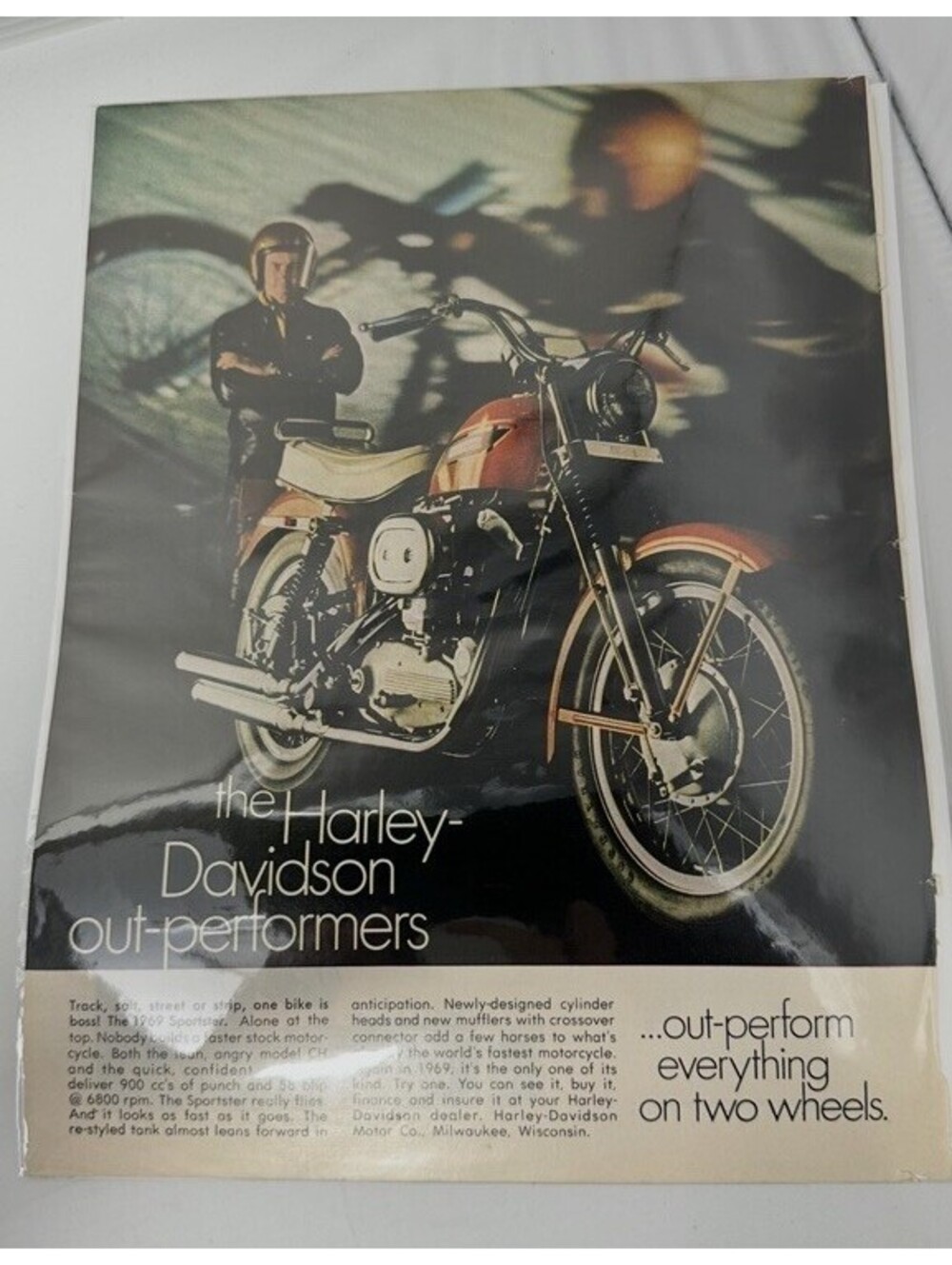 Original 1969 Harley Davidson Sportster Motorcycle Vintage Print Ad